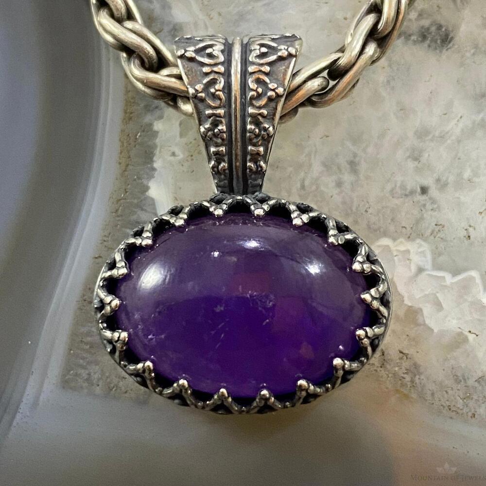 Carolyn Pollack Southwestern Style Sterling Oval Amathyst Decorated Pendant